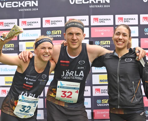 Tre av fyra i segerlaget. Från vänster: Karolin Ohlsson, Erik Berzell och Filipa Rodrigues. 