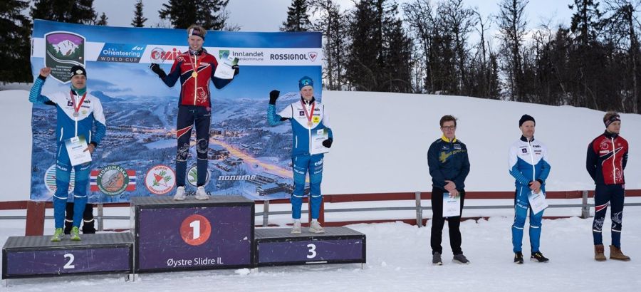 Topp sex i herrklassen. Fr.v. Aapo Viippola, Jörgen Baklid, Niklas Ekström, Jonatan Ståhl, Eevert Toivonen och Henrik Fredriksen Aas.