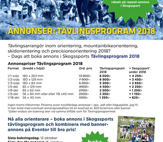 Tävlingsarrangör 2018? Annonsera i Skogssports Tävlingsprogram